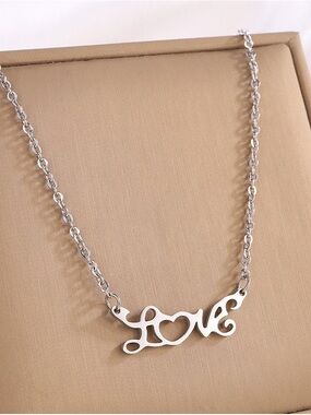 Silver "Love" Script Pendant Necklace - Women Jewelry stainless steel waterproof